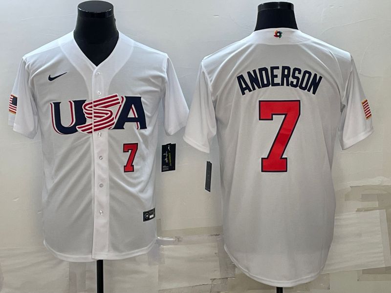 Men 2023 World Cub USA 7 Anderson White Nike MLB Jersey4